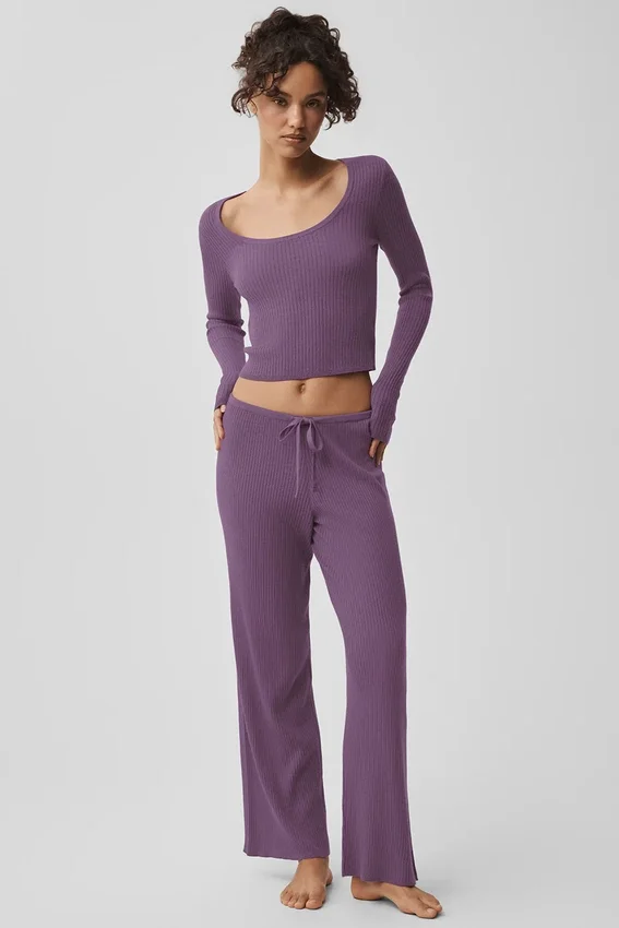 Pantaloni a gamba larga Unwind in maglione, vita media - Plum Kiss