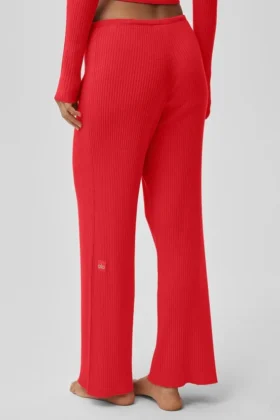 Pantaloni a gamba larga Unwind in maglione, vita media – Rosso brillante