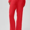 Pantaloni a gamba larga Unwind in maglione, vita media - Rosso brillante
