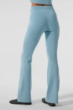 Pantaloni a zampa d’elefante in maglia denim High-Waist – Blu celeste/Blu celeste scuro