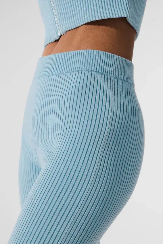 Pantaloni a zampa d’elefante in maglia denim High-Waist - Blu celeste/Blu celeste scuro