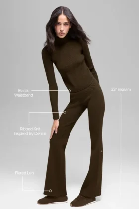 Pantaloni a zampa d’elefante in maglia denim High-Waist – Espresso/Nero