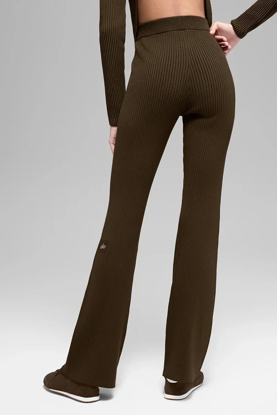 Pantaloni a zampa d’elefante in maglia denim High-Waist - Espresso/Nero