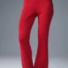 Pantaloni a zampa d’elefante in maglia denim High-Waist - Rosso intenso/Rosso intenso scuro