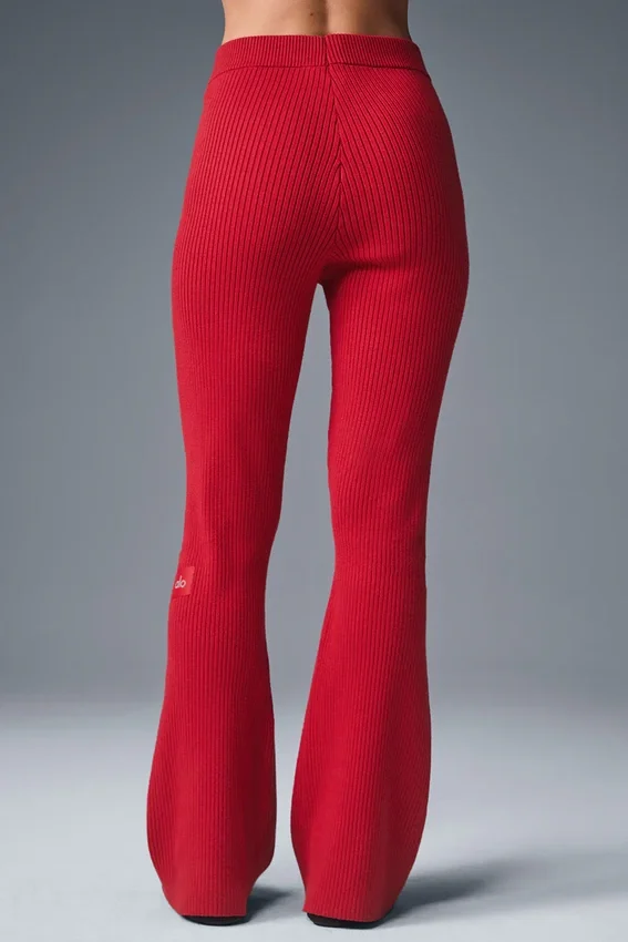 Pantaloni a zampa d’elefante in maglia denim High-Waist - Rosso intenso/Rosso intenso scuro