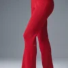 Pantaloni a zampa d’elefante in maglia denim High-Waist - Rosso intenso/Rosso intenso scuro