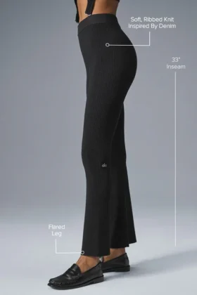 Pantaloni a zampa in maglia denim High-Waist – Nero/Antracite