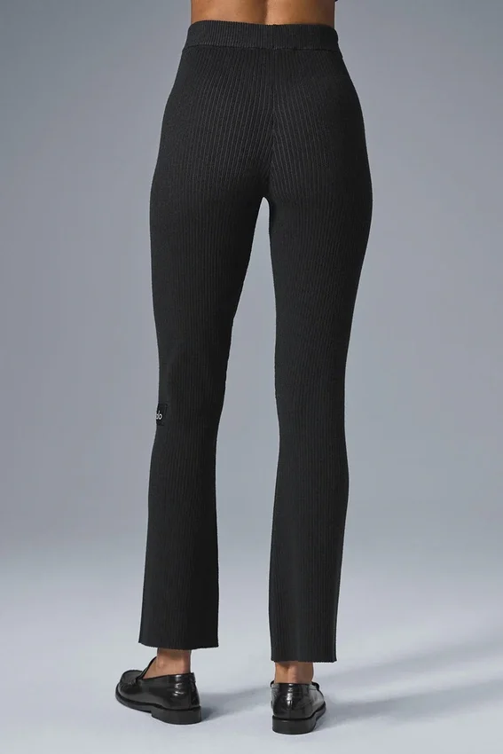 Pantaloni a zampa in maglia denim High-Waist - Nero/Antracite