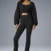 Pantaloni a zampa in maglia denim High-Waist - Nero/Antracite
