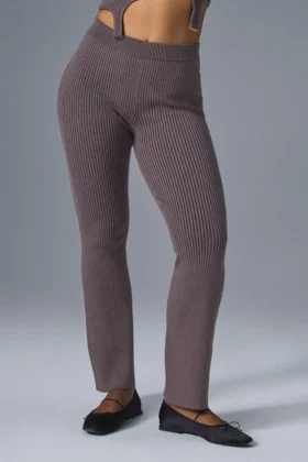 Pantaloni a zampa in maglia denim High-Waist - Raisinette/Nero