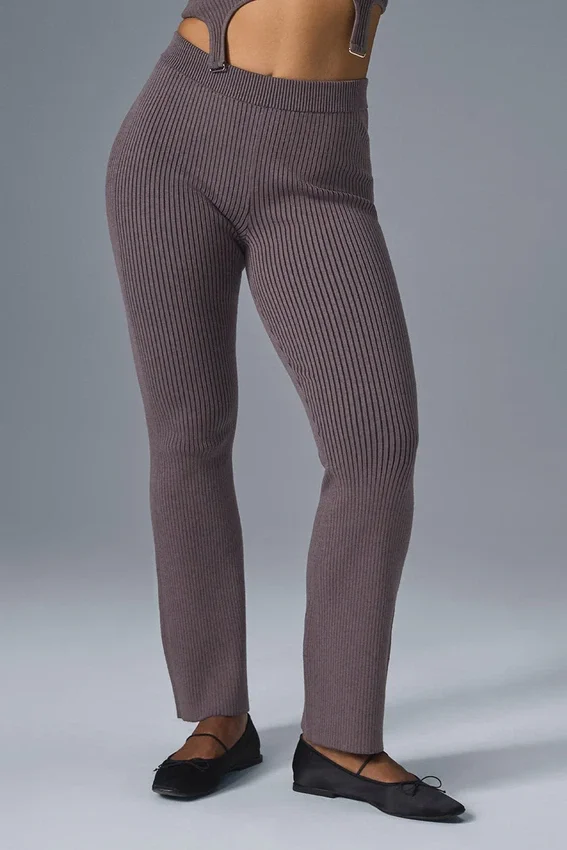 Pantaloni a zampa in maglia denim High-Waist - Raisinette/Nero