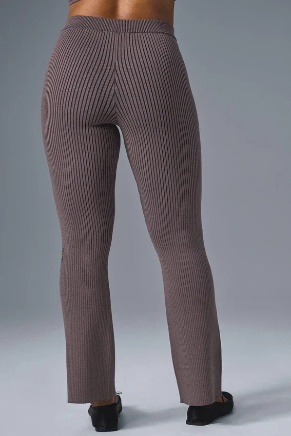 Pantaloni a zampa in maglia denim High-Waist - Raisinette/Nero