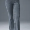 Pantaloni a zampa in maglia di denim High-Waist - Grigio acciaio/Antracite