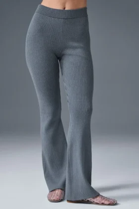 Pantaloni a zampa in maglia di denim High-Waist - Grigio acciaio/Antracite