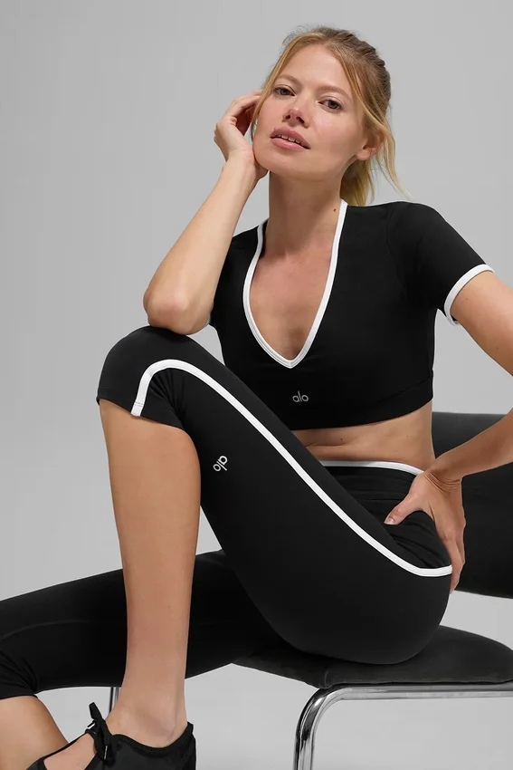 Pantaloni capri High-Waist Airbrush Race Pace - Nero/Bianco