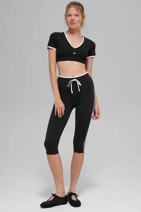 Pantaloni capri High-Waist Airbrush Race Pace - Nero/Bianco
