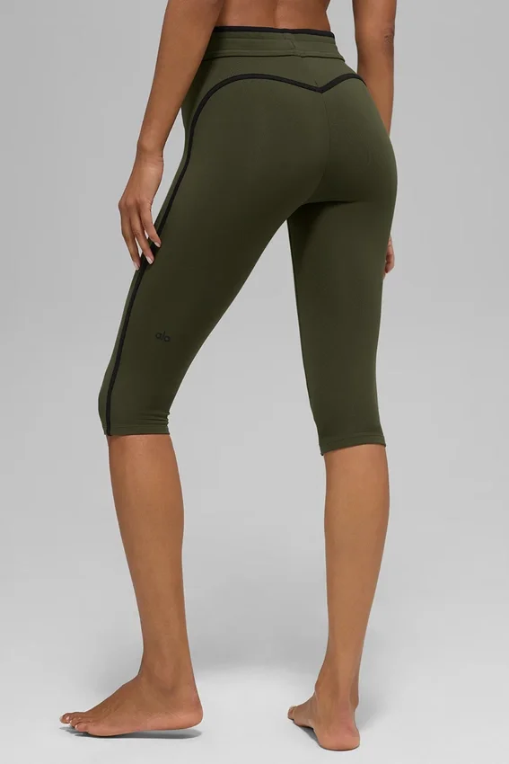 Pantaloni capri High-Waist Airbrush Race Pace - Verde oliva/Nero