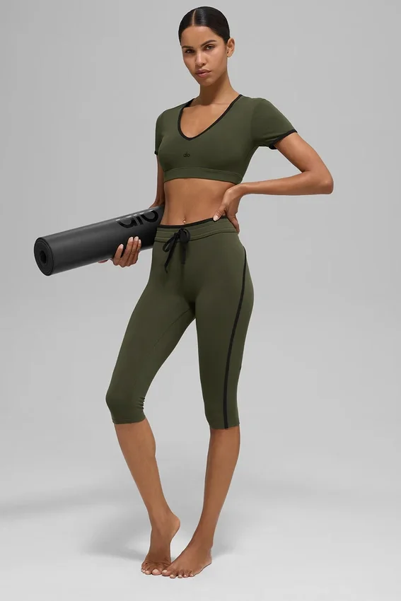 Pantaloni capri High-Waist Airbrush Race Pace - Verde oliva/Nero