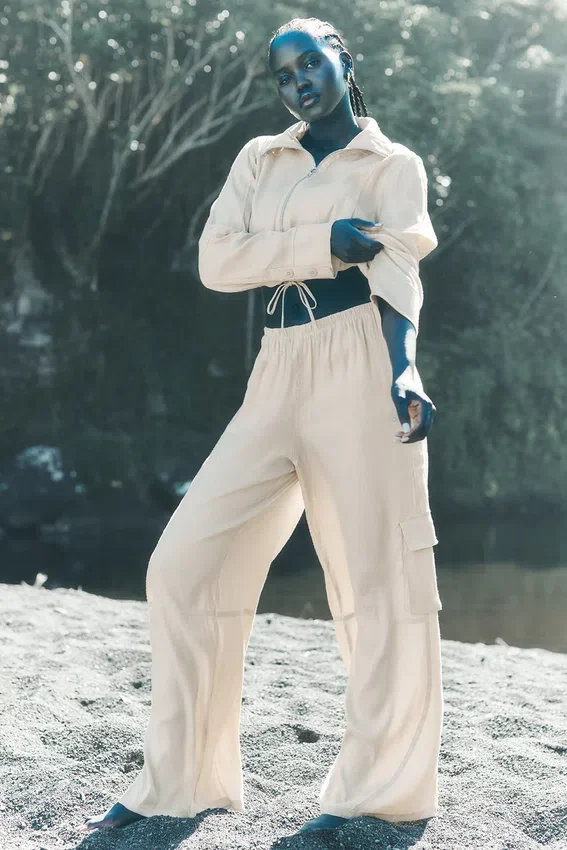 Pantaloni cargo a gamba larga Linen Getaway - Macadamia