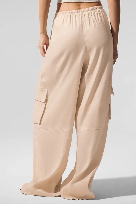 Pantaloni cargo a gamba larga Linen Getaway - Macadamia
