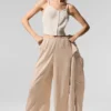 Pantaloni cargo a gamba larga Linen Getaway - Macadamia