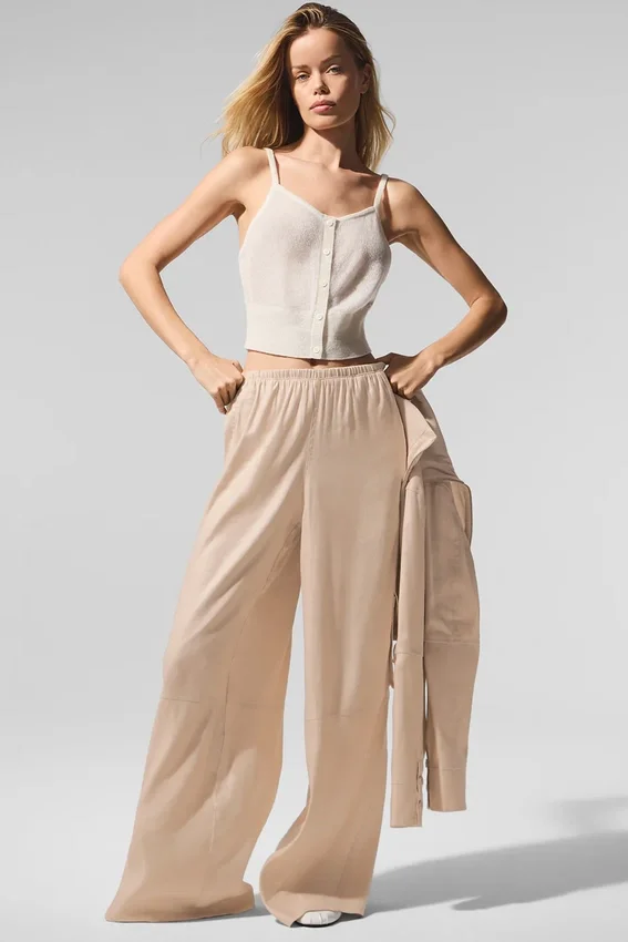 Pantaloni cargo a gamba larga Linen Getaway - Macadamia