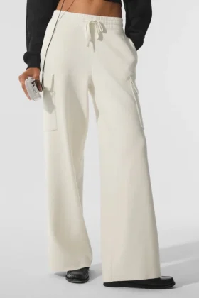 Pantaloni cargo High-Waist in maglia Scholar - Avorio