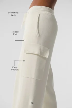 Pantaloni cargo High-Waist in maglia Scholar – Avorio