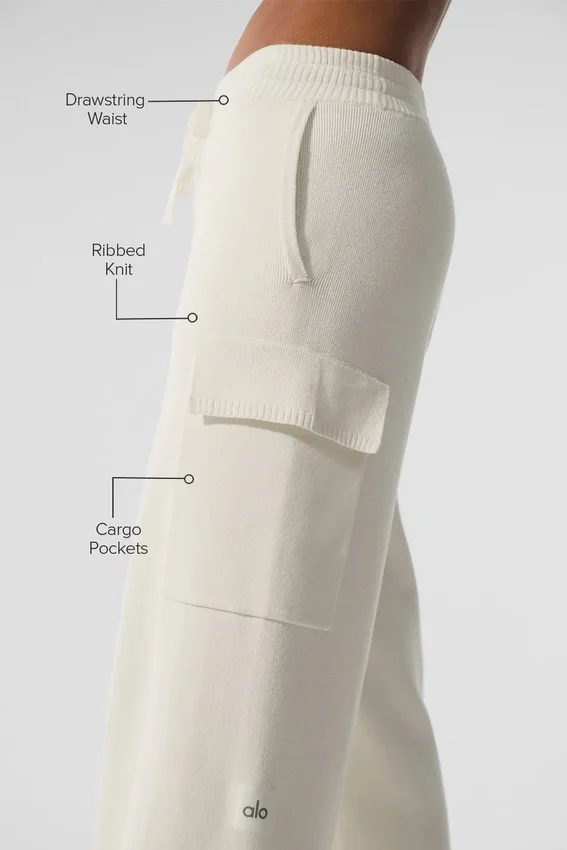 Pantaloni cargo High-Waist in maglia Scholar - Avorio