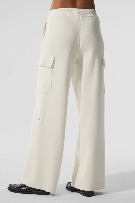 Pantaloni cargo High-Waist in maglia Scholar - Avorio