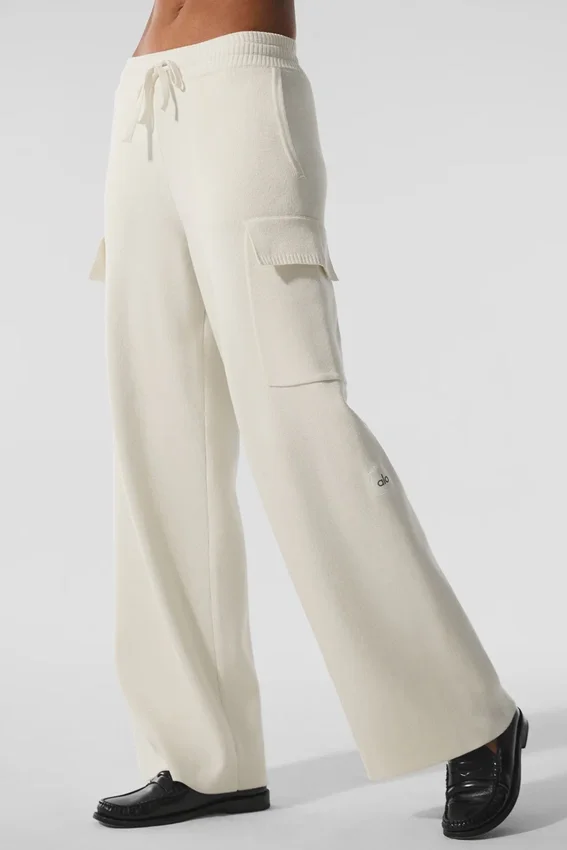 Pantaloni cargo High-Waist in maglia Scholar - Avorio