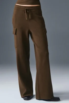 Pantaloni cargo High-Waist in maglia Scholar - Espresso