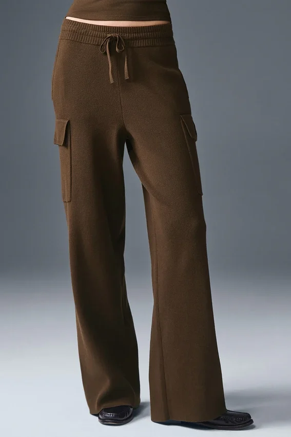 Pantaloni cargo High-Waist in maglia Scholar - Espresso