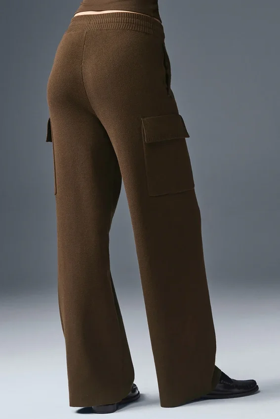 Pantaloni cargo High-Waist in maglia Scholar - Espresso