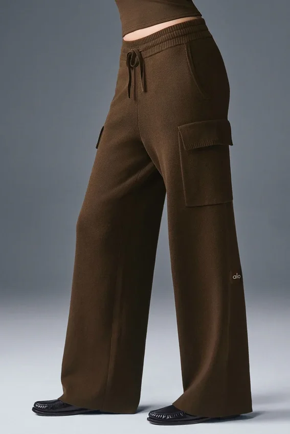 Pantaloni cargo High-Waist in maglia Scholar - Espresso