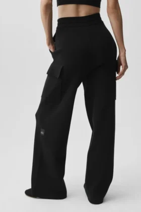 Pantaloni cargo High-Waist in maglia Scholar – Nero