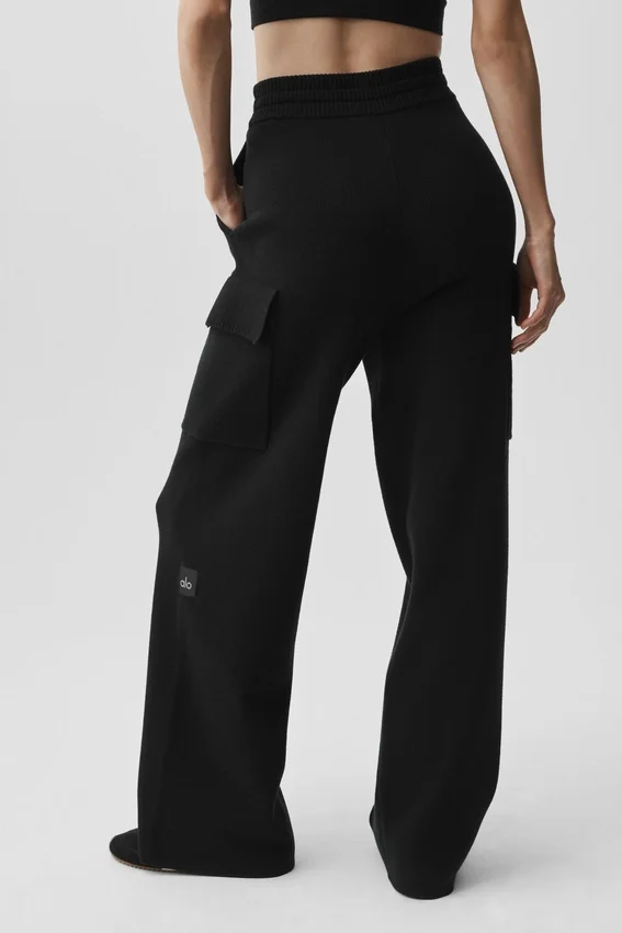 Pantaloni cargo High-Waist in maglia Scholar - Nero