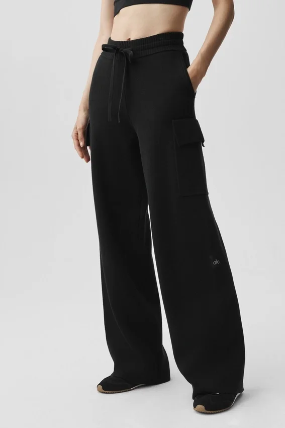 Pantaloni cargo High-Waist in maglia Scholar - Nero