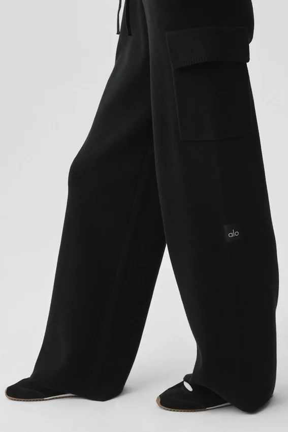 Pantaloni cargo High-Waist in maglia Scholar - Nero