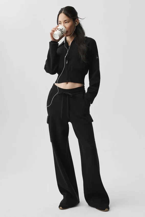 Pantaloni cargo High-Waist in maglia Scholar - Nero