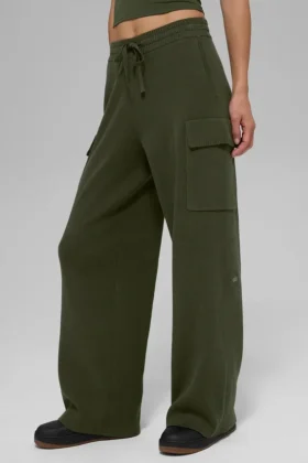 Pantaloni cargo High-Waist in maglia Scholar - Verde oliva