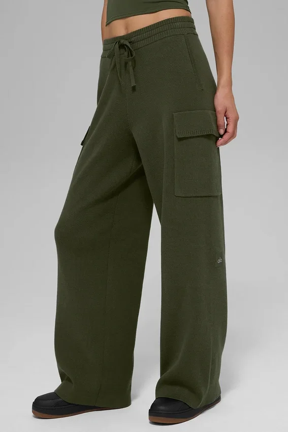 Pantaloni cargo High-Waist in maglia Scholar - Verde oliva