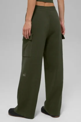 Pantaloni cargo High-Waist in maglia Scholar – Verde oliva