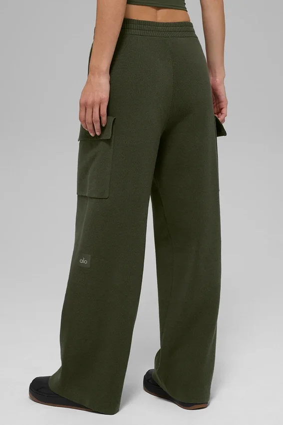 Pantaloni cargo High-Waist in maglia Scholar - Verde oliva