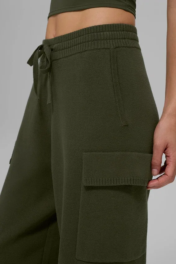 Pantaloni cargo High-Waist in maglia Scholar - Verde oliva