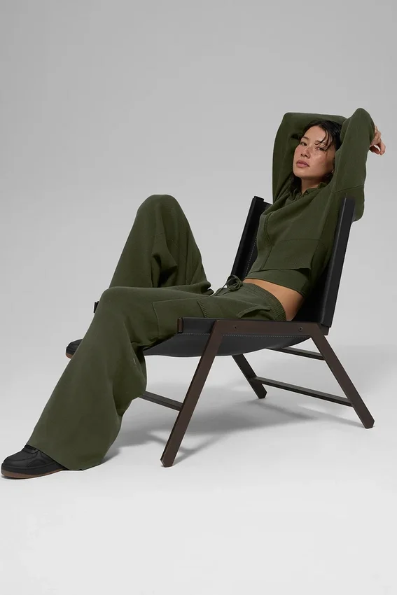Pantaloni cargo High-Waist in maglia Scholar - Verde oliva