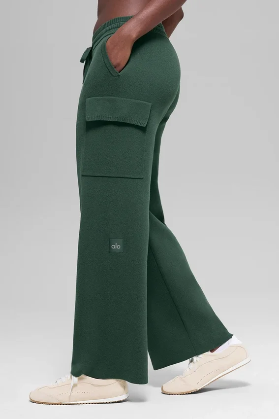 Pantaloni cargo High-Waist in maglia Scholar - Verde trifoglio