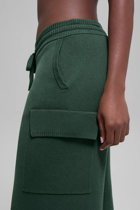 Pantaloni cargo High-Waist in maglia Scholar - Verde trifoglio