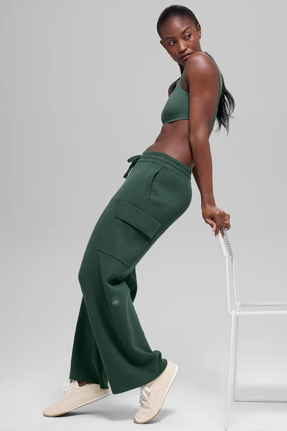 Pantaloni cargo High-Waist in maglia Scholar - Verde trifoglio