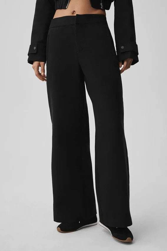 Pantaloni Cosmopolitan a vita media con bottoni a pressione - Nero
